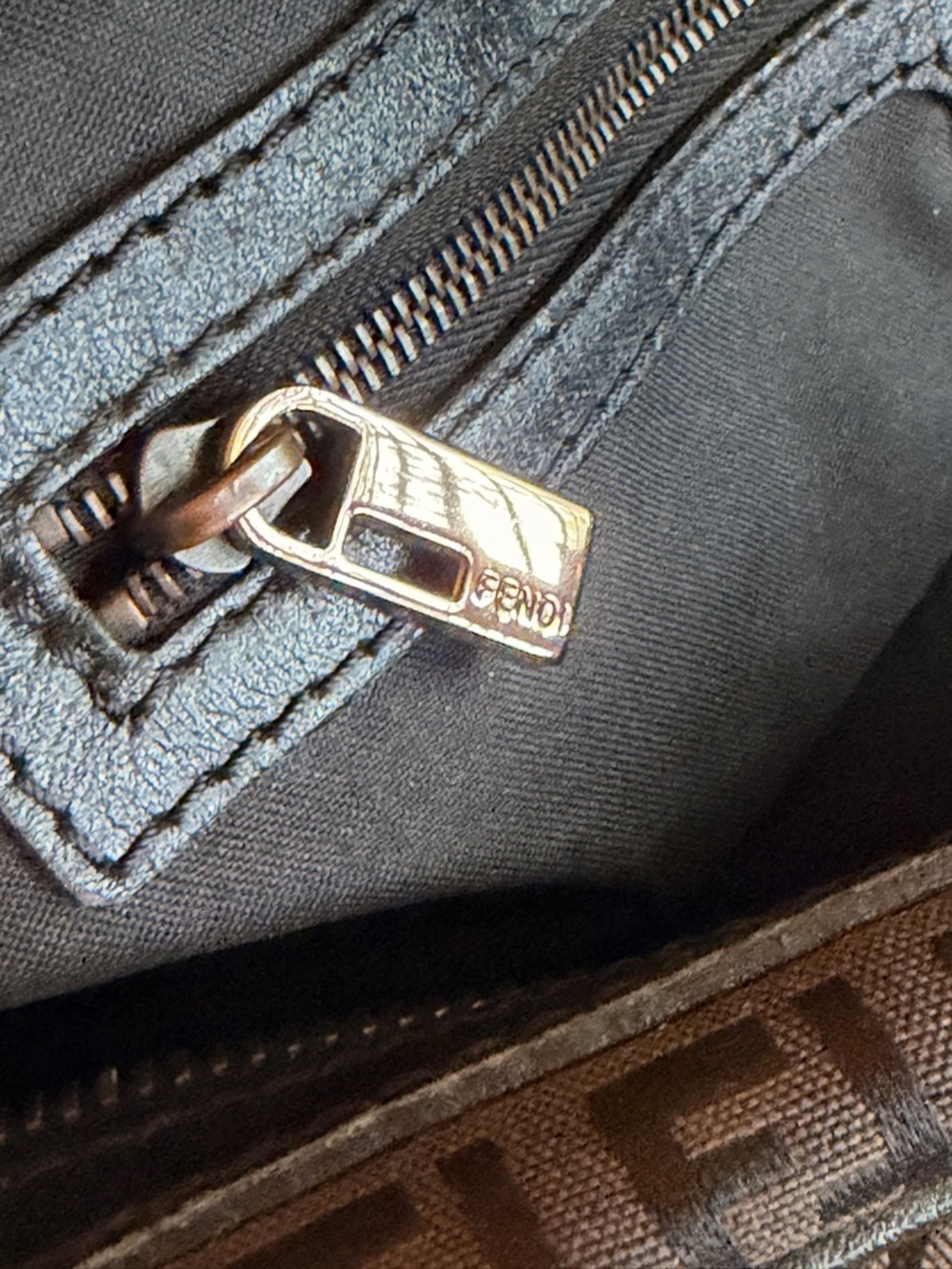 Fendi AUTHENTIC Black and Brown Zucchini Zucca Print Monogram Bassotto Bag - Picture 12 of 14